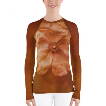 Women's Rash Guard Flower Art Print Old Antique Vintage Botanical Tan Beige Brown