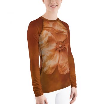 Women's Rash Guard Flower Art Print Old Antique Vintage Botanical Tan Beige Brown - Image 4