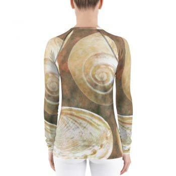 Women's Rash Guard Sea Shells Ocean Grey Silver Beige Sand Art Print Old Antique Vintage - Image 2