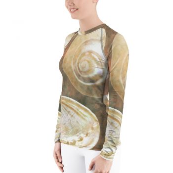 Women's Rash Guard Sea Shells Ocean Grey Silver Beige Sand Art Print Old Antique Vintage - Image 3