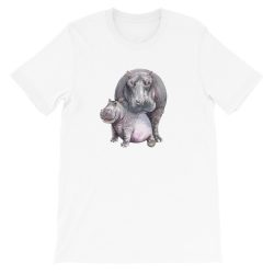 Adult Unisex Short-Sleeve T-Shirt - Watercolor Hippo Mom and Baby