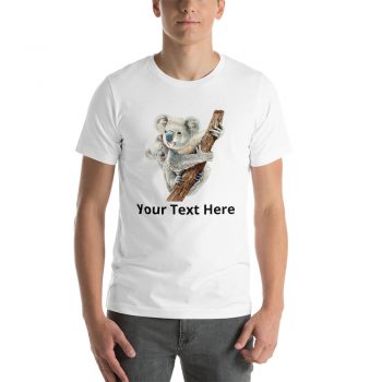 Adult Unisex Short-Sleeve T-Shirt - Watercolor Koala Mom and Baby - Personalize Customize - Add Your Own Text