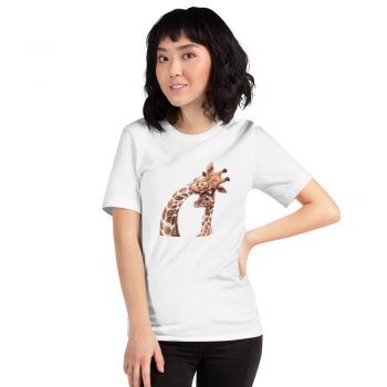 Adult Unisex Short-Sleeve T-Shirt - Watercolor Mom and Baby Giraffe