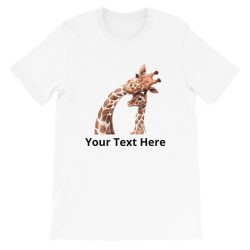 Adult Unisex Short-Sleeve T-Shirt - Watercolor Mom and Baby Giraffe - Personalize Customize - Add Your Own Text