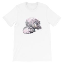 Adult Unisex Short-Sleeve T-Shirt - Watercolor Mom and Baby Hippo