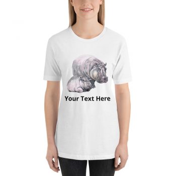 Adult Unisex Short-Sleeve T-Shirt - Watercolor Mom and Baby Hippo - Personalize Customize - Add Your Own Text