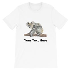 Adult Unisex Short-Sleeve T-Shirt - Watercolor Mom and Baby Koala - Personalize Customize - Add Your Own Text