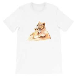 Adult Unisex Short-Sleeve T-Shirt - Watercolor Mom and Baby Lion