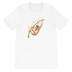 Adult Unisex Short-Sleeve T-Shirt - Watercolor Mom and Baby Sloth