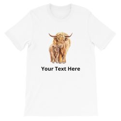 Adult Unisex Short-Sleeve T-Shirt - Watercolor Mom and Baby Yak - Personalize Customize - Add Your Own Text