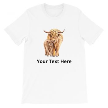 Adult Unisex Short-Sleeve T-Shirt - Watercolor Mom and Baby Yak - Personalize Customize - Add Your Own Text