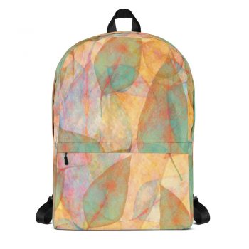 Backpack Colorful Leaves Leaf Blue Pink Beige Cream Brown Art Print Old Antique Vintage