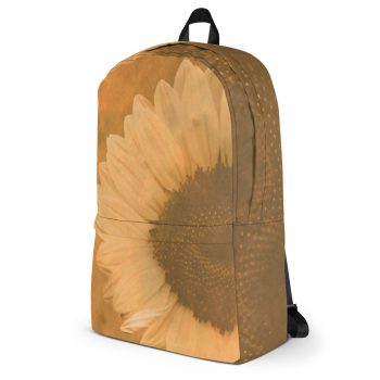 Backpack Large Sunflower Flower Art Print Old Antique Vintage Beige Yellow Brown