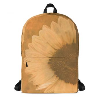 Backpack Large Sunflower Flower Art Print Old Antique Vintage Beige Yellow Brown