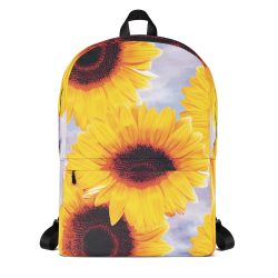 Backpack Sunflowers Flower Art Print Old Antique Vintage Blue Yellow Brown