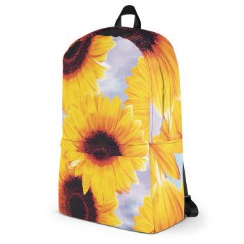 Backpack Sunflowers Flower Art Print Old Antique Vintage Blue Yellow Brown