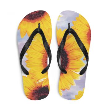 Flip-Flops Sunflowers Flower Art Print Old Antique Vintage Blue Yellow Brown