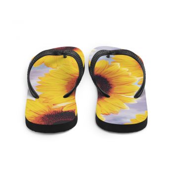 Flip-Flops Sunflowers Flower Art Print Old Antique Vintage Blue Yellow Brown