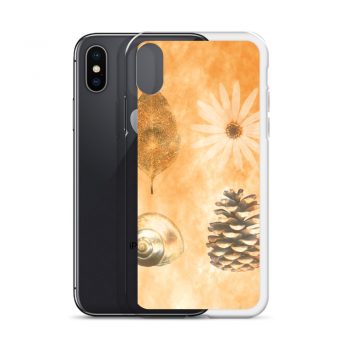 iPhone Phone Case Cover Pine Cone Leaf Shell Flower Print Beige Gold Brown Nature Art Print Old Antique Vintage