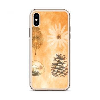 iPhone Phone Case Cover Pine Cone Leaf Shell Flower Print Beige Gold Brown Nature Art Print Old Antique Vintage