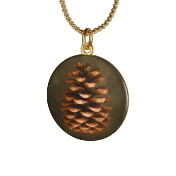 Jewelry Single Loop Necklace Pine Cone Print Beige Green Brown Nature Art Print Old Antique Vintage