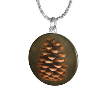 Jewelry Single Loop Necklace Pine Cone Print Beige Green Brown Nature Art Print Old Antique Vintage