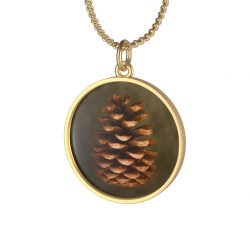 Jewelry Single Loop Necklace Pine Cone Print Beige Green Brown Nature Art Print Old Antique Vintage