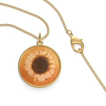 Jewelry Single Loop Necklace Sunflower Flower Art Print Old Antique Vintage Beige Yellow Brown Gold