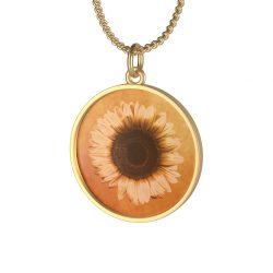Jewelry Single Loop Necklace Sunflower Flower Art Print Old Antique Vintage Beige Yellow Brown Gold