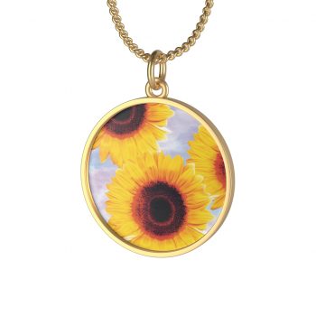 Jewelry Single Loop Necklace Sunflowers Flower Art Print Old Antique Vintage Blue Yellow Brown