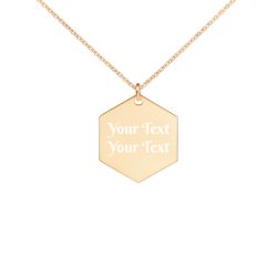 Personalized Engraved Silver Hexagon Chain Necklace 2 Lines – Berkshire Font Personalize Custom Add Your Own Text