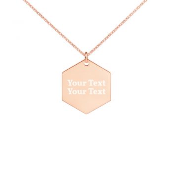 Personalized Engraved Silver Hexagon Chain Necklace 2 Lines – Vollkorn Font Personalize Custom Add Your Own Text