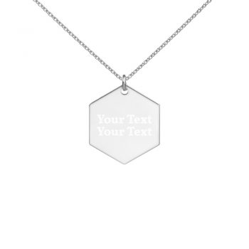 Personalized Engraved Silver Hexagon Chain Necklace 2 Lines – Vollkorn Font Personalize Custom Add Your Own Text