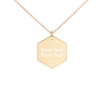 Personalized Engraved Silver Hexagon Chain Necklace 2 Lines – Vollkorn Font Personalize Custom Add Your Own Text