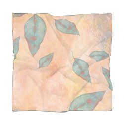 Poly Scarf Chiffon Colorful Blue Leaves Leaf Beige Cream Coral Brown Art Print Old Antique Vintage