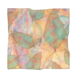 Poly Scarf Chiffon Colorful Leaves Leaf Blue Pink Beige Cream Brown Art Print Old Antique Vintage