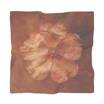 Poly Scarf Chiffon Flower Art Print Old Antique Vintage Botanical Tan Beige Brown