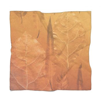 Poly Scarf Chiffon Golden Brown Leaf Print Beige Gold Nature Art Print Old Antique Vintage