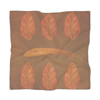 Poly Scarf Chiffon Green Brown Leaves Leaf Print Beige Nature Art Print Old Antique