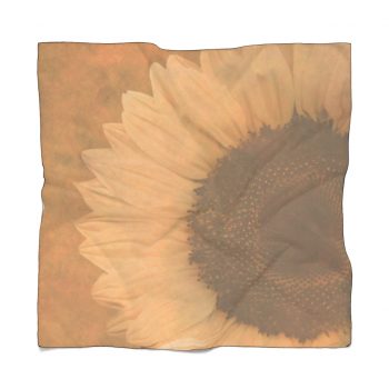 Poly Scarf Chiffon Large Sunflower Flower Art Print Old Antique Vintage Beige Yellow Brown