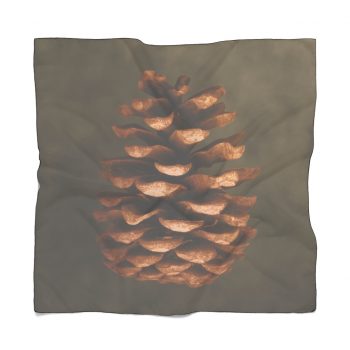 Poly Scarf Chiffon Pine Cone Print Beige Green Brown Nature Art Print Old Antique Vintage