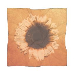 Poly Scarf Chiffon Sunflower Flower Art Print Old Antique Vintage Beige Yellow Brown Gold