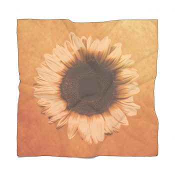 Poly Scarf Chiffon Sunflower Flower Art Print Old Antique Vintage Beige Yellow Brown Gold