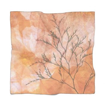 Poly Scarf Chiffon Wheat Field Flowers Print Beige Landscape Nature Art Print Old Antique Vintage