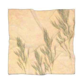 Poly Scarf Chiffon Wheat Field Green Beige Landscape Nature Art Print Old Antique Vintage