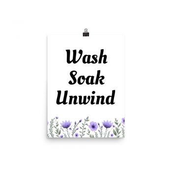 Poster Purple Lavender Flowers Wash Soak Unwind Wall Art Portrait Print - Add Your Own 3 Words Text - Personalize Customize