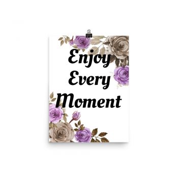 Poster Watercolor Brown Beige Purple Flowers Enjoy Every Moment Portrait Print - Add Your Own 3 Words Text - Personalize Customize