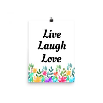 Poster Watercolor Colorful Flowers Live Laugh Love Portrait Print - Add Your Own 3 Words Text - Personalize Customize