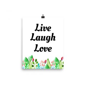 Poster Watercolor Colorful Flowers Live Laugh Love Wall Art Portrait Print - Add Your Own 3 Words Text - Personalize Customize