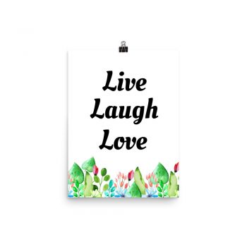 Poster Watercolor Colorful Flowers Live Laugh Love Wall Art Portrait Print - Add Your Own 3 Words Text - Personalize Customize